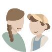 Illustration de deux personnes, une femme avec une tresse et un enfant avec un bonnet, souriant chaleureusement.
